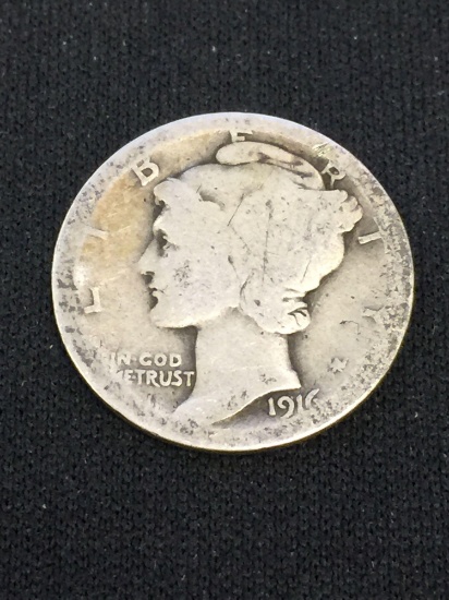1916 United States Mercury Silver Dime - 90% Silver Coin