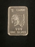 1 Gram .999 Fine Silver Indian Head Bullion Bar