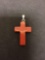 Red Earth Gemstone Carved Cross Pendant w/ Sterling Silver Bale