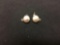 Round 8 mm Pearl & Rhinestone Accented Sterling Silver Pair of Stud Earrings