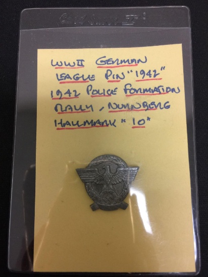 WWII Nazi Germany League Pin 1942 Police Rally Swastica Medal Pin