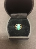 Oval Malachite Inlaid Cabochon Sterling Silver Ring Band - Size 3 Clipped