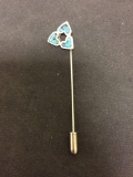 Triple Heart Styled Broken Edge Turquoise Inlaid Sterling Silver Hat Pin