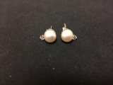 Round 8 mm Pearl & Rhinestone Accented Sterling Silver Pair of Stud Earrings