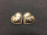 Engraved Milgrain Accented Pair of Sterling Silver Puffy Heart Stud Earrings