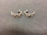Tortoise Designed Pair of Half Hoop Sterling Silver Earrings