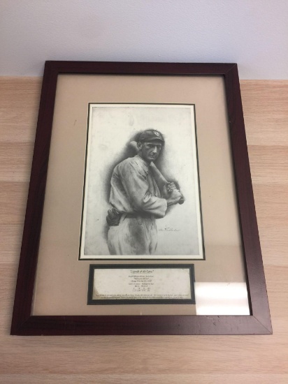 Framed & Matted 25.5" x 19.5" Pencil Sketched Shoeless Joe Jackson - Very Cool