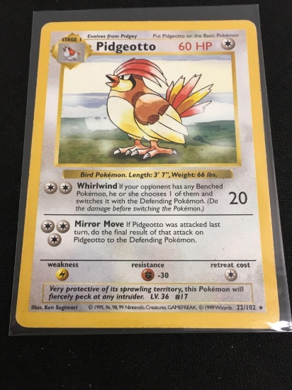 Pokemon Pidgeotto Shadowless Rare Card 22/102