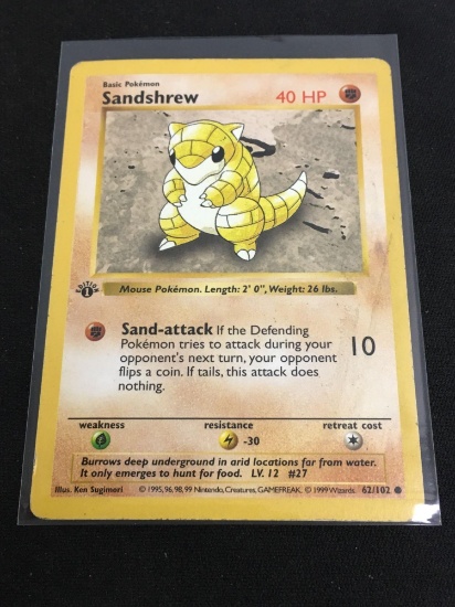Pokemon Sandshrew Shadowless 1st Edition 62/102