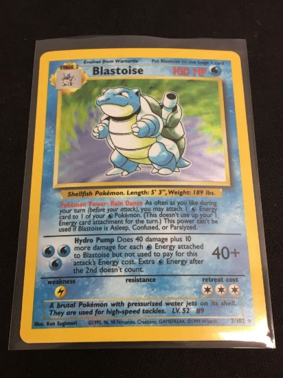 Pokemon Blastoise Base Set Holofoil Rare Card 2/102