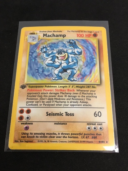 Pokemon Machamp 1st Edition Base Set Holofoil Rare Card 8/102