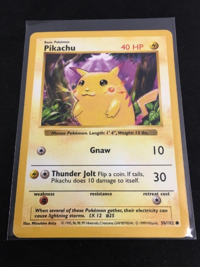 Pokemon Pikachu Base Set Shadowless Red Cheeks Card Rare 58/102