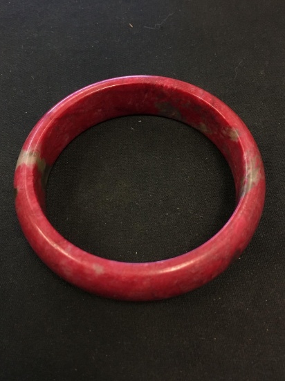 Carved Red Solid Jade Bangle Bracelet 15 mm Wide x 75 mm Diameter - 59 Grams