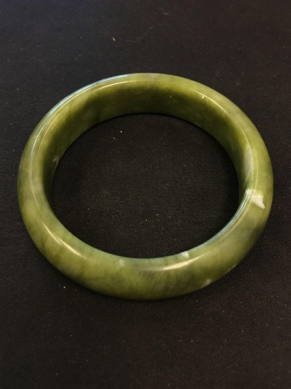 Carved Green Solid Jade Bangle Bracelet 15 mm Wide x 75 mm Diameter - 70 Grams