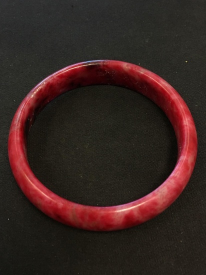 Carved Red Solid Jade Bangle Bracelet 11 mm Wide x 72 mm Diameter - 38 Grams