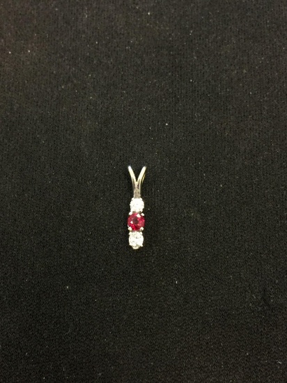 Petite Three Stone Diamond & Ruby 10K White Pendant - .59 Grams