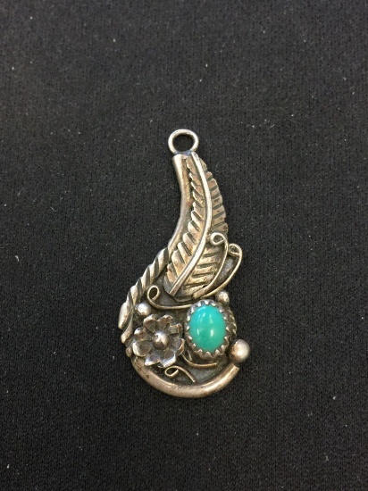 Old Pawn Native American Turquoise Accented Sterling Silver Pendant