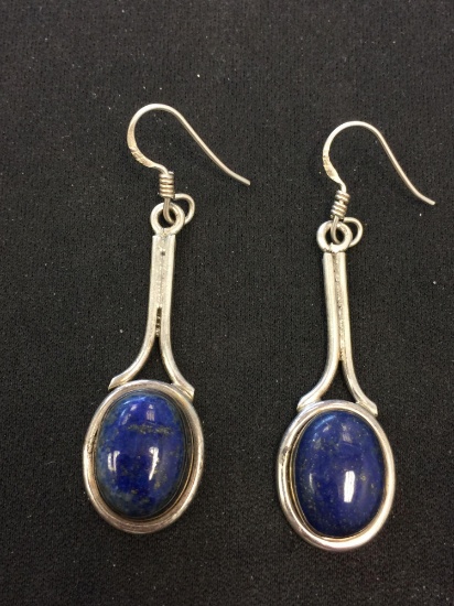 Oval 15x10 Lapis Cabochon Pair of Sterling Silver Drop Earrings