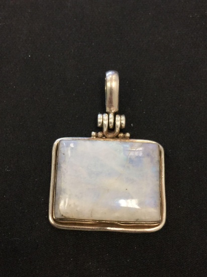 Rectangular 30x22 Labradorite Cabochon Sterling Silver Pendant - 23 Grams
