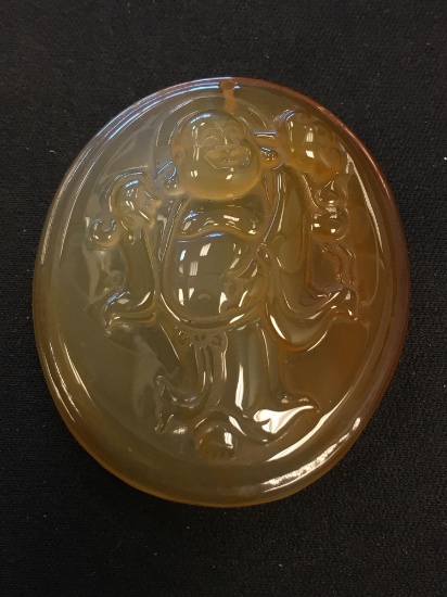 Buddha Asian Styled Hand-Carved Amber Colored Light Jade Medallion - 25 Grams