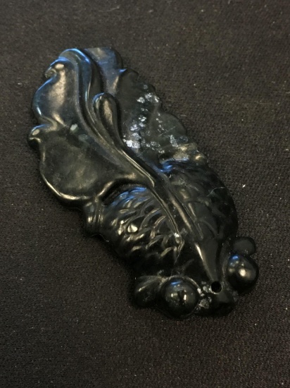 Asian Styled Hand-Carved 52 mm Long Koi Jade Medallion - 14 Grams