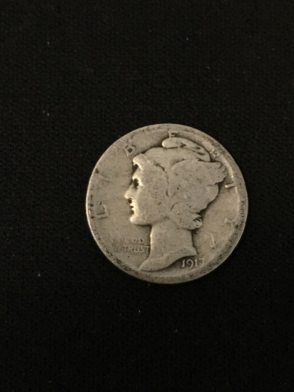 1917 United States Mercury Silver Dime - 90% Silver Coin
