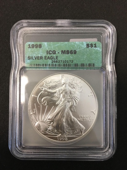 1998 United States 1 Ounce .999 Fine Silver American Eagle - ICG Graded MS 69