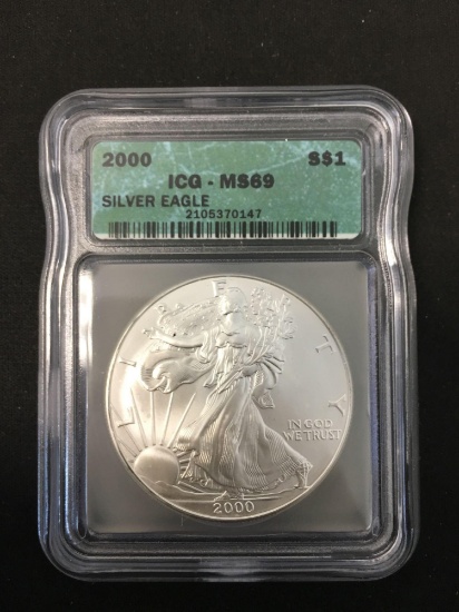 2000 United States 1 Ounce .999 Fine Silver American Eagle - ICG Graded MS 69