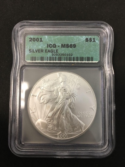 2001 United States 1 Ounce .999 Fine Silver American Eagle - ICG Graded MS 69