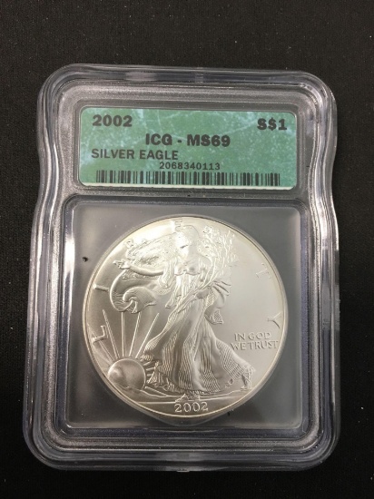 2002 United States 1 Ounce .999 Fine Silver American Eagle - ICG Graded MS 69