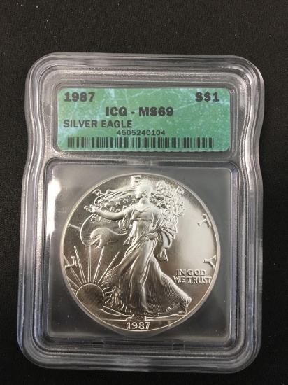 1987 United States 1 Ounce .999 Fine Silver American Eagle - ICG Graded MS 69