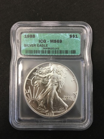 1988 United States 1 Ounce .999 Fine Silver American Eagle - ICG Graded MS 69