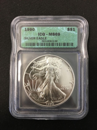 1990 United States 1 Ounce .999 Fine Silver American Eagle - ICG Graded MS 69