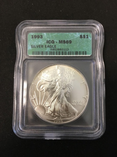 1993 United States 1 Ounce .999 Fine Silver American Eagle - ICG Graded MS 69