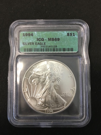 1994 United States 1 Ounce .999 Fine Silver American Eagle - ICG Graded MS 69