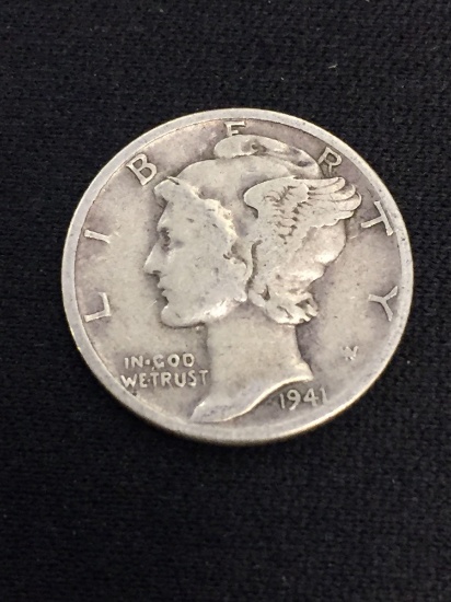 1941-D United States Mercury Silver Dime - 90% Silver Coin