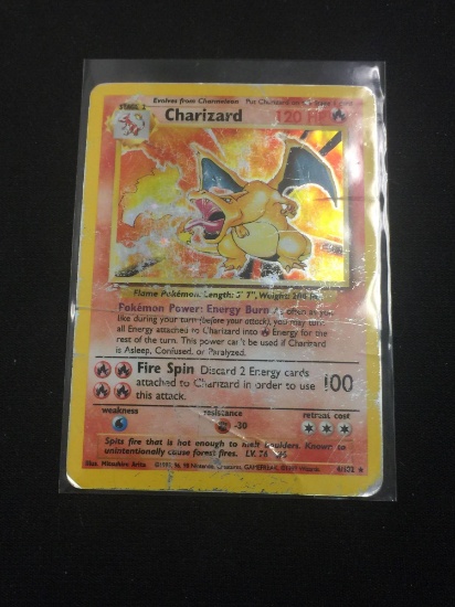 Pokemon Charizard Holofoil Rare Card - Base Set 4/102 - Low Grade Condition