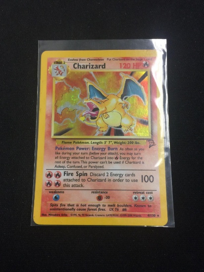 Pokemon Charizard Holofoil Rare Card - Base II Set 4/130 - Medium Play