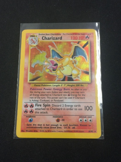 Pokemon Charizard Holofoil Rare Card - Base Set 4/102 - Medium Play