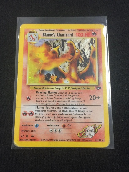 Pokemon Blaine's Charizard Holofoil Rare Card - Gym Challenge 2/132 - Heavy Play