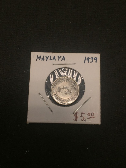 1939 Maylaya 5 Cents Silver Foreign Coin - .0327 ASW