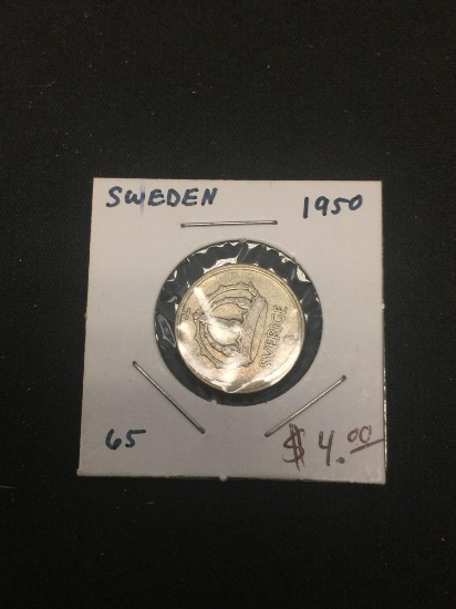 1950 Sweden 25 Ore Silver Foreign Coin - .0298 ASW