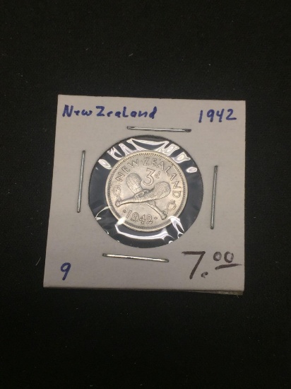 1942 New Zealand 3 Pence Silver Foreign Coin - .0226 ASW