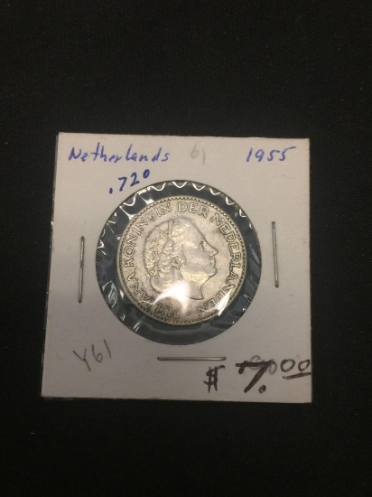 1955 Netherlands 1 Gulden Silver Foreign Coin - .1509 ASW