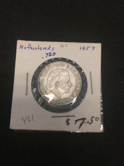 1957 Netherlands 1 Gulden Silver Foreign Coin - .1509 ASW