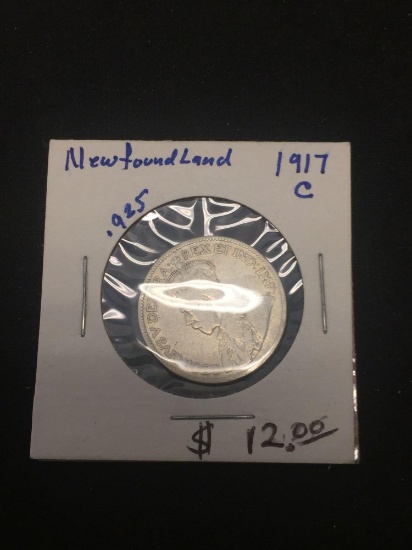 1917 Newfoundland 25 Cents Silver Foreign Coin - .1720 ASW