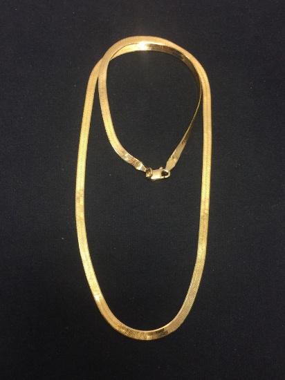 Italian Made Gold-Tone Sterling Silver 3 mm Wide 18" Herringbone Necklace