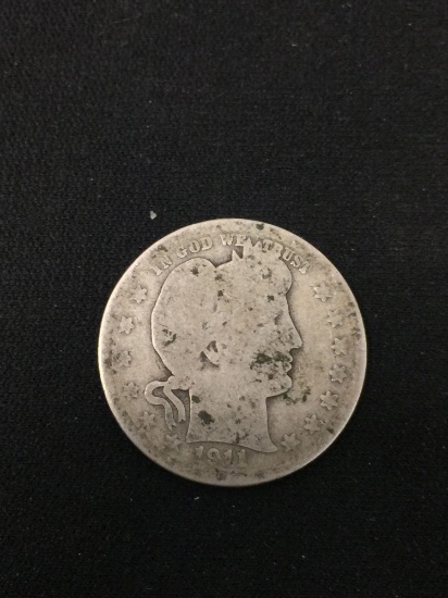 1911 United States Barber Silver Quarter - 90% Silver Coin
