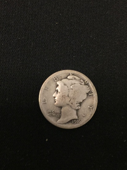 1916 United States Mercury Silver Dime - 90% Silver Coin