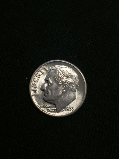 1955-D United States Roosevelt Silver Dime - 90% Silver Coin - Uncirculated Coin